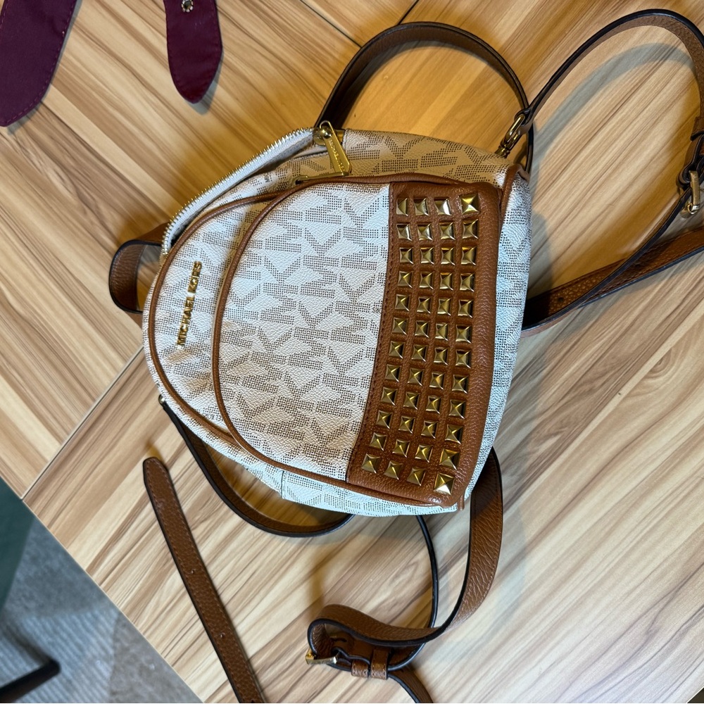 Michael Kors Brown and Cream Backpack with Studded Accents